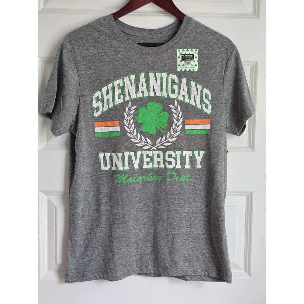 IML Shenanigans University Graphic Tee St Patricks Day Gray Medium NWT